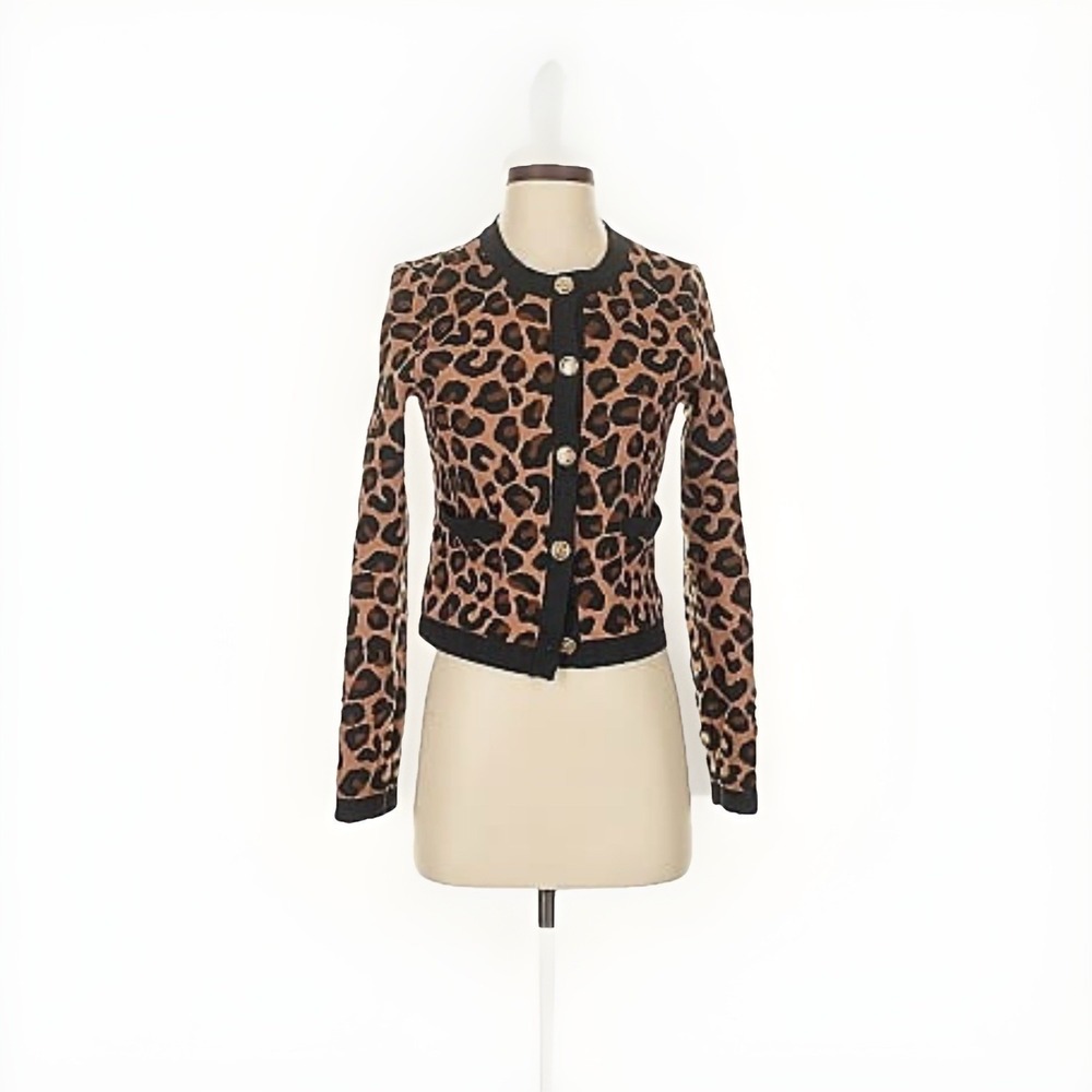 Major Label Group Brown Black Leopard Print Button Up Cardigan Sz XL Preppy‎